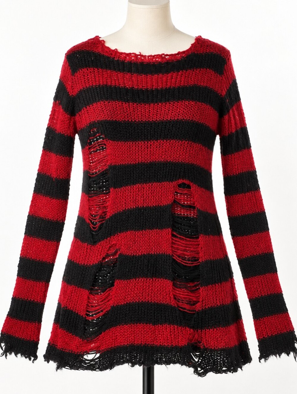 Womens Freddy Krueger Inspired Sweater Red Black Distressed Goth Horror Tunic